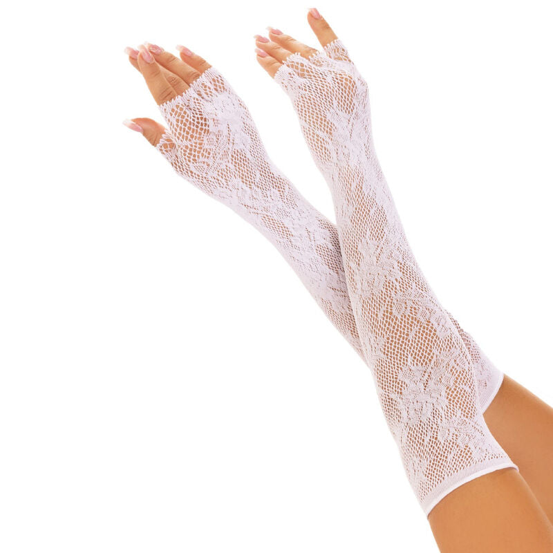 Leg avenue - guanti senza dita in rete floreale bianco
