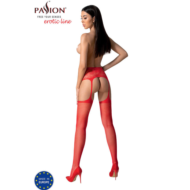 Passion - s028 medias con liguero rojo talla unica