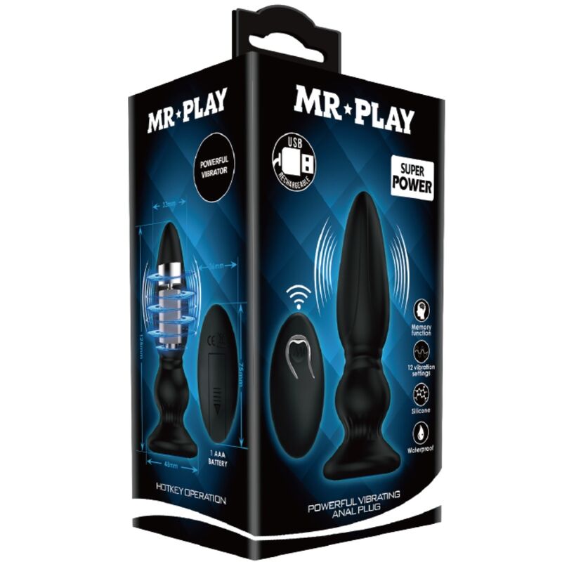 Mr play - potente vibratore telecomando plug anale nero-8