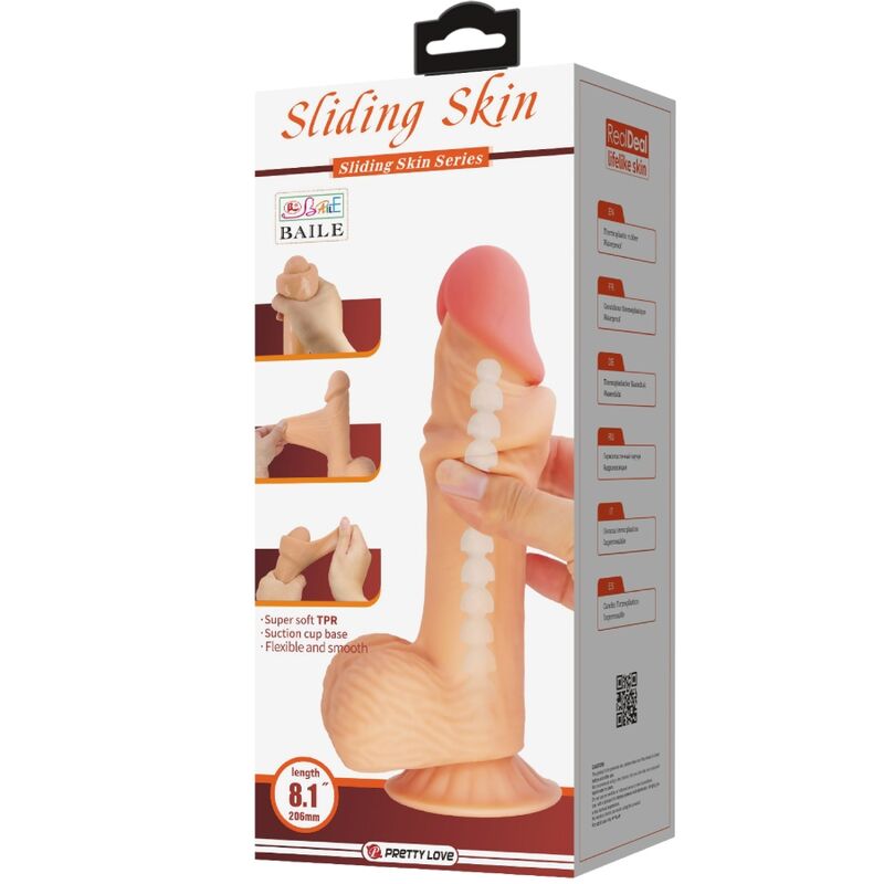 Pretty love - dildo realistico sliding skin series con ventosa scorrevole della pelle 20,6 cm-6