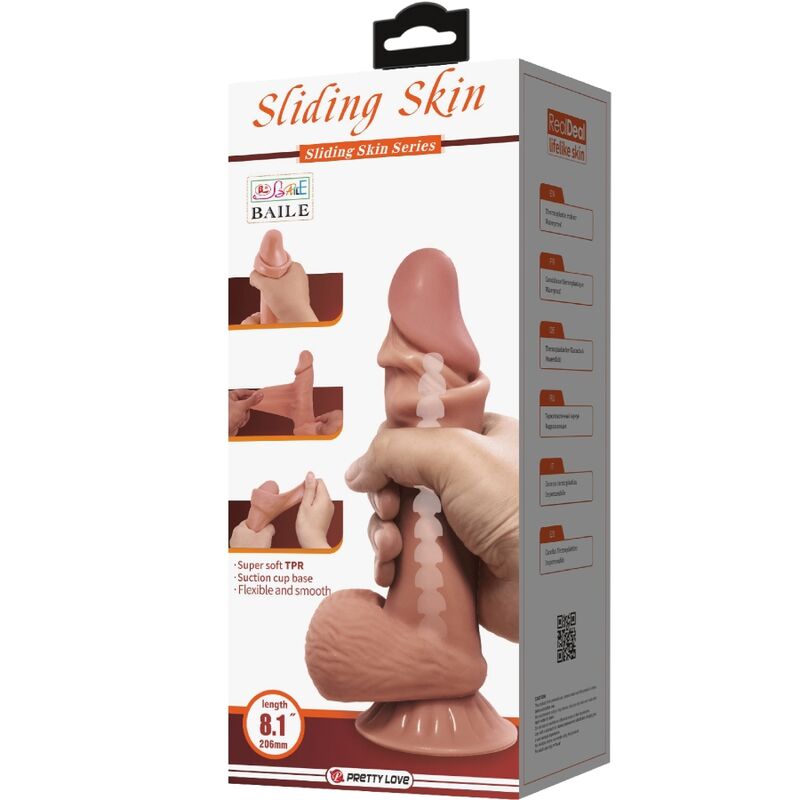 Pretty love - dildo realistico serie sliding skin con ventosa scorrevole in pelle marrone 19,4 cm-6