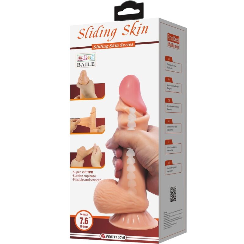 Pretty love - dildo realistico sliding skin series con ventosa scorrevole della pelle 19,4 cm-6