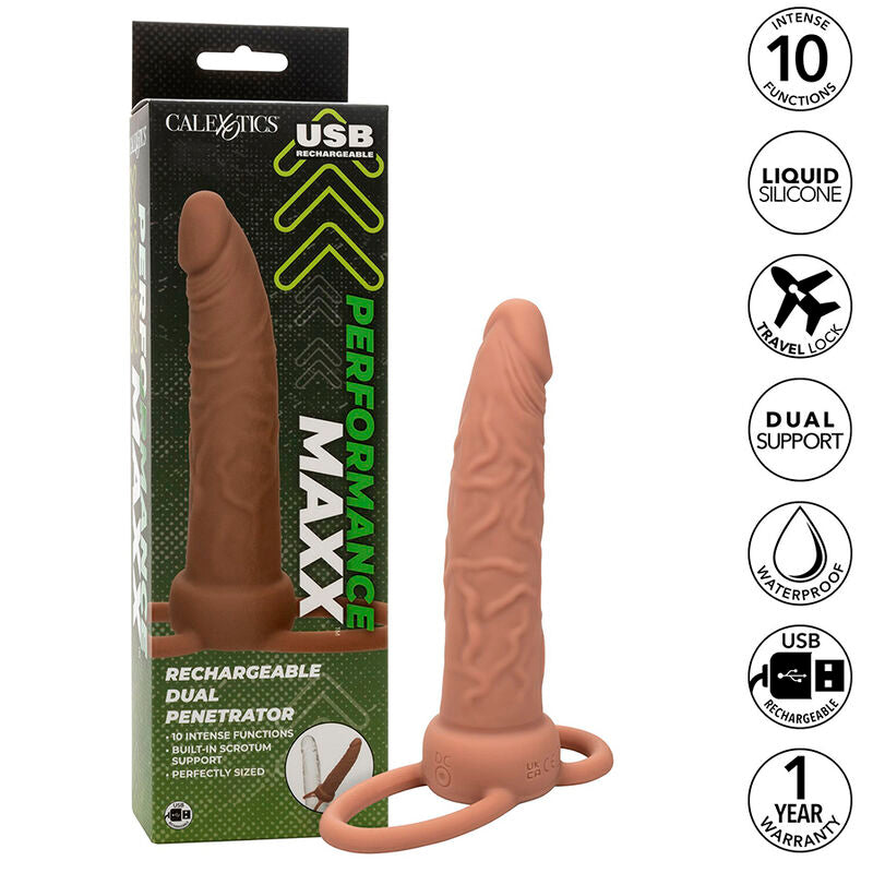 Calexotics - performance maxx ricaricabile doppio penetratore marrone pelle-1