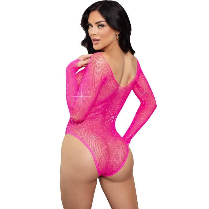 Leg avenue - body manica lunga cristallizzato fucsia-1