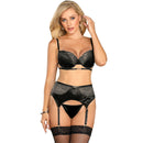Subblime - set 3 pezzi reggiseno + perizoma + giarrettiera in pizzo nero l/xl