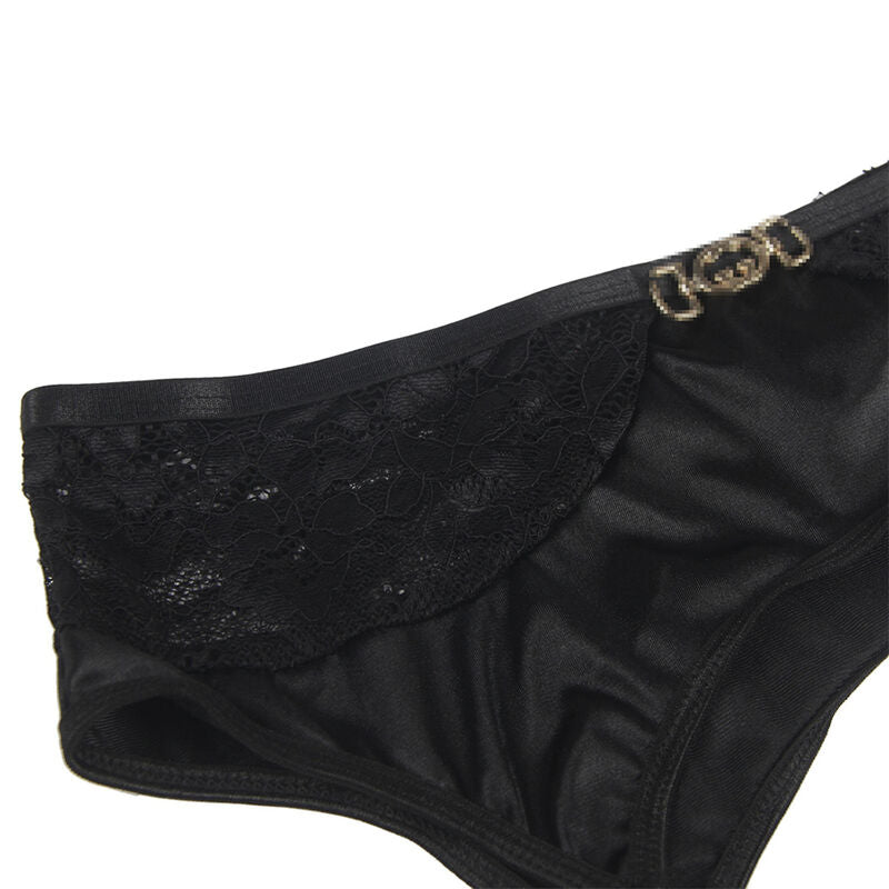 Subblime - set 3 pezzi reggiseno + perizoma + giarrettiera in pizzo nero l/xl