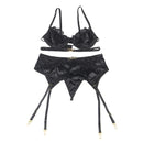 Subblime - set 3 pezzi reggiseno + perizoma + giarrettiera in pizzo nero l/xl