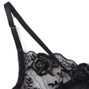 Subblime - set 3 pezzi reggiseno + perizoma + giarrettiera stampa floreale nero l/xl