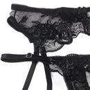 Subblime - set 3 pezzi reggiseno + perizoma + giarrettiera stampa floreale nero l/xl