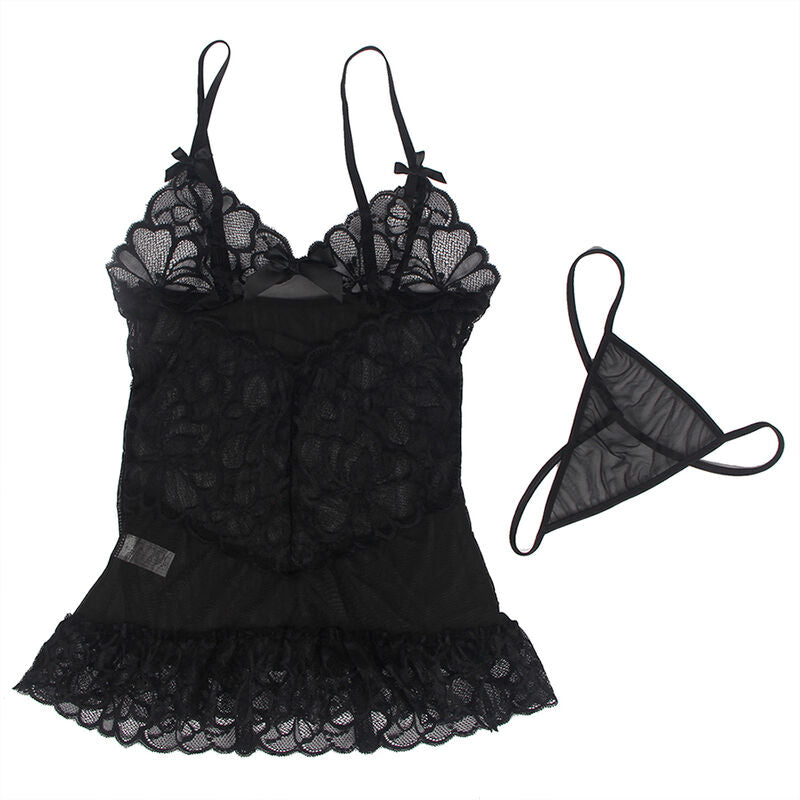 Subblime - baby doll con spalline regolabili e pizzo trasparente stampa floreale nero s/m-6