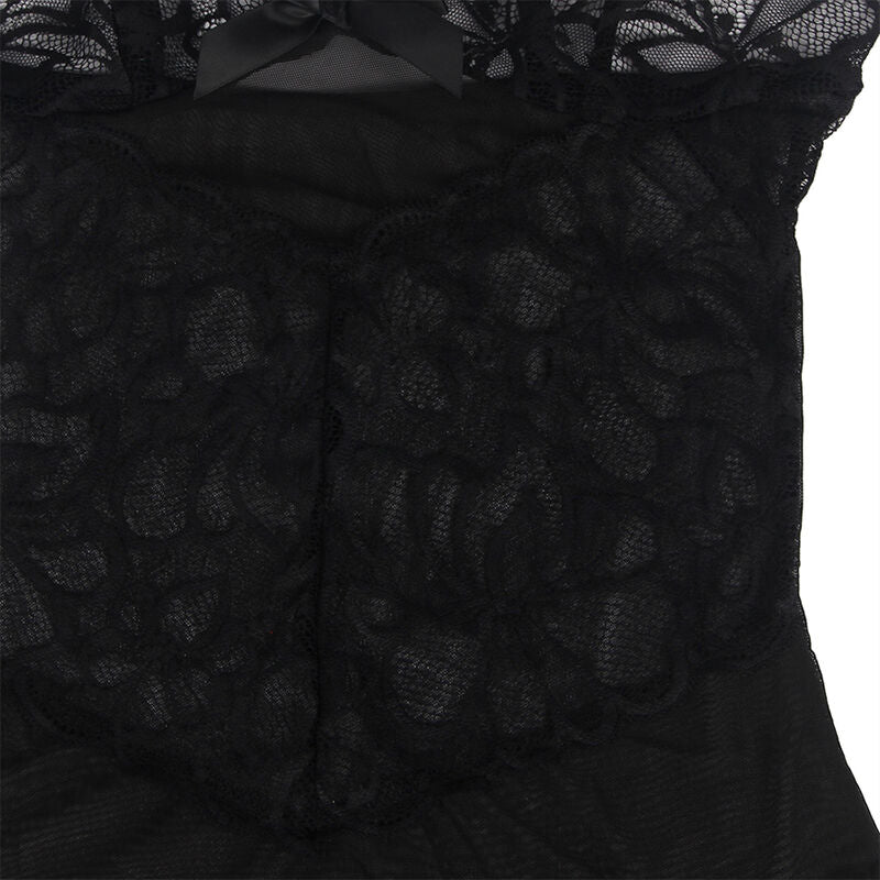 Subblime - baby doll con spalline regolabili e pizzo trasparente stampa floreale nero s/m-9