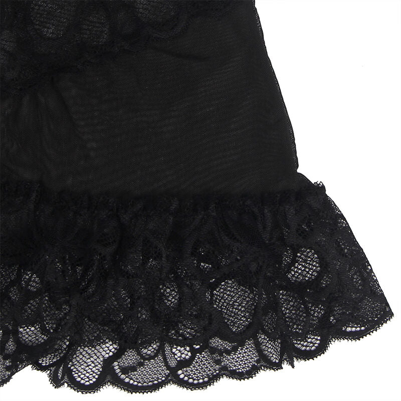 Subblime - baby doll con spalline regolabili e pizzo trasparente stampa floreale nero s/m-10