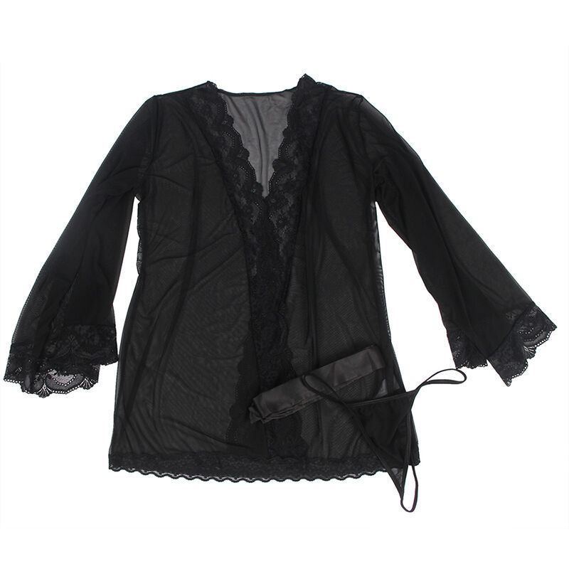 Subblime - vestaglia in tessuto trasparente con dettagli in pizzo nero s/m-4