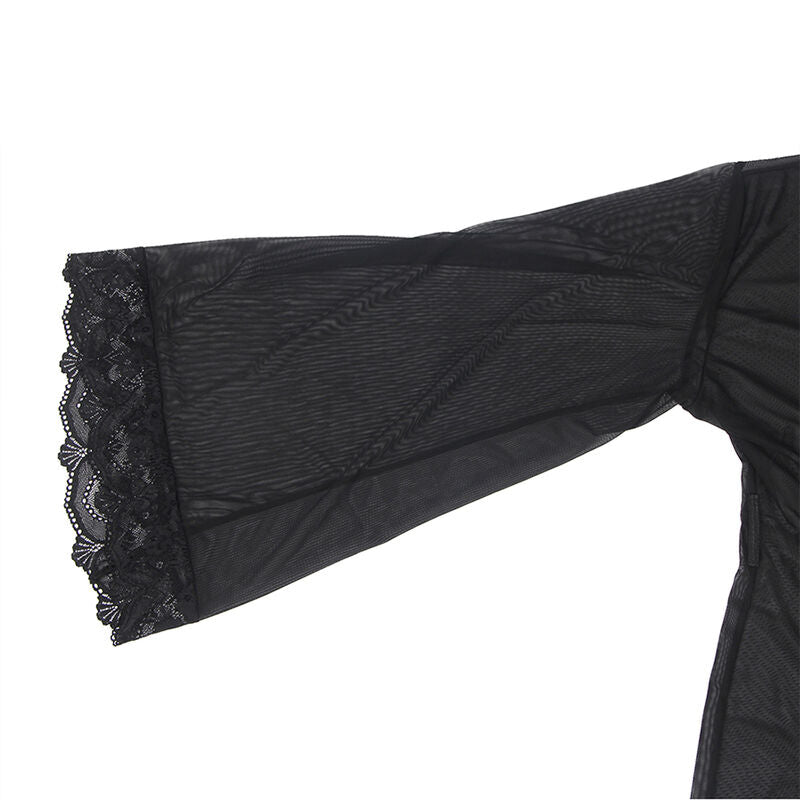 Subblime - vestaglia in tessuto trasparente con dettagli in pizzo nero s/m-5