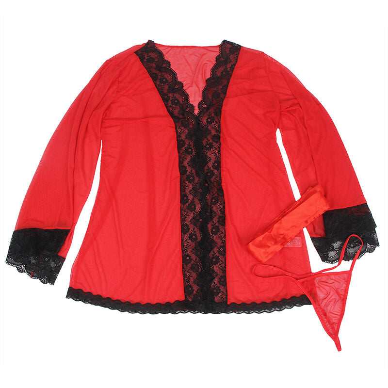 Subblime - vestaglia in tessuto trasparente con dettagli in pizzo rosso s/m-4