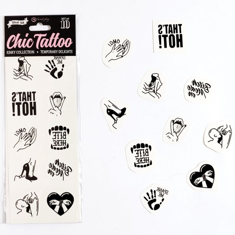 Secret play - set di 10 tatuaggi temporanei collezione kinky