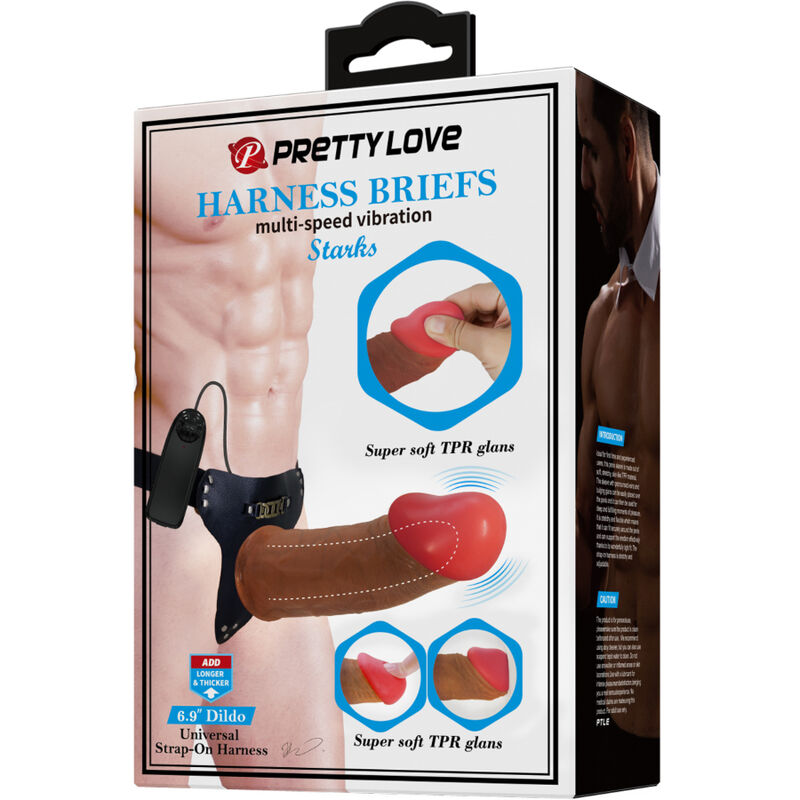 Pretty love - starks imbragatura slip dildo vibrazione multi-speed 17,5 cm marrone chiaro-8