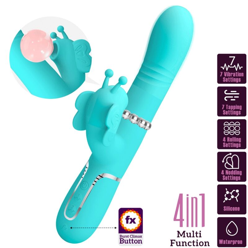 Pretty love - vibratore multifunzione rabbit 4 in 1 farfalla verde acqua-9