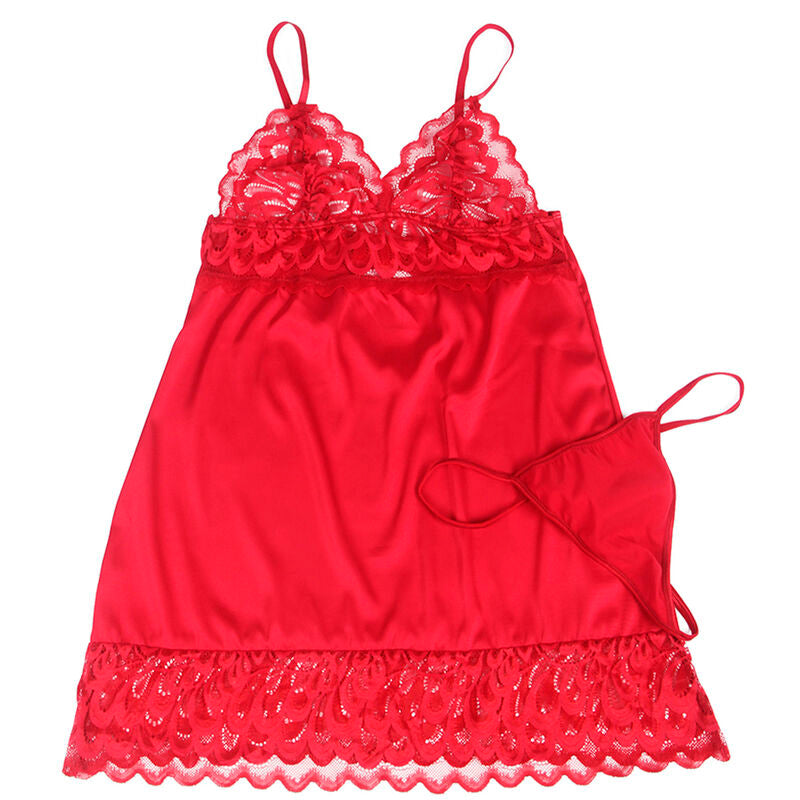 Subblime - babydoll in raso con pizzo rosso s/m-5