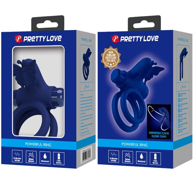 Pretty love - jamele doppio anello con vibrazione e stimolatore farfalla blu