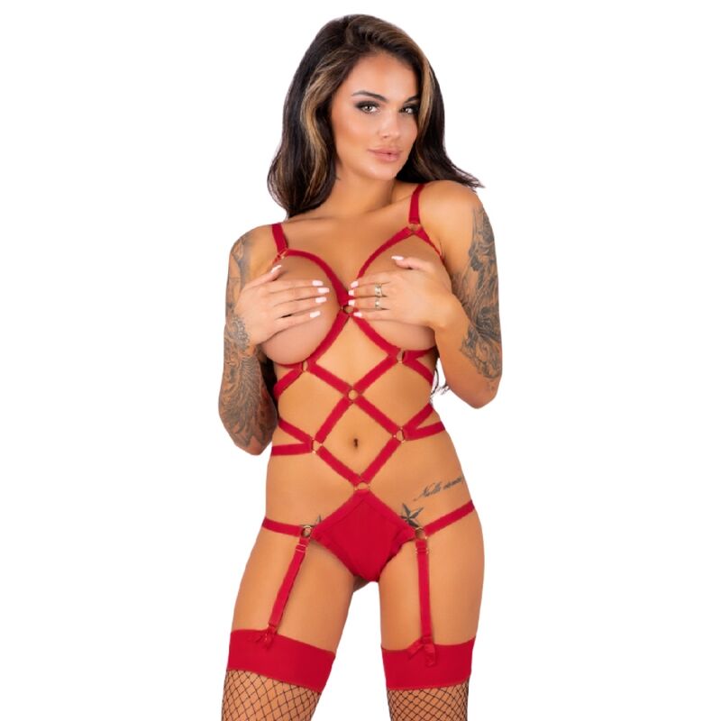 Livco corsetti fashion - thiara lc 20213 set body + calze rosso l/xl