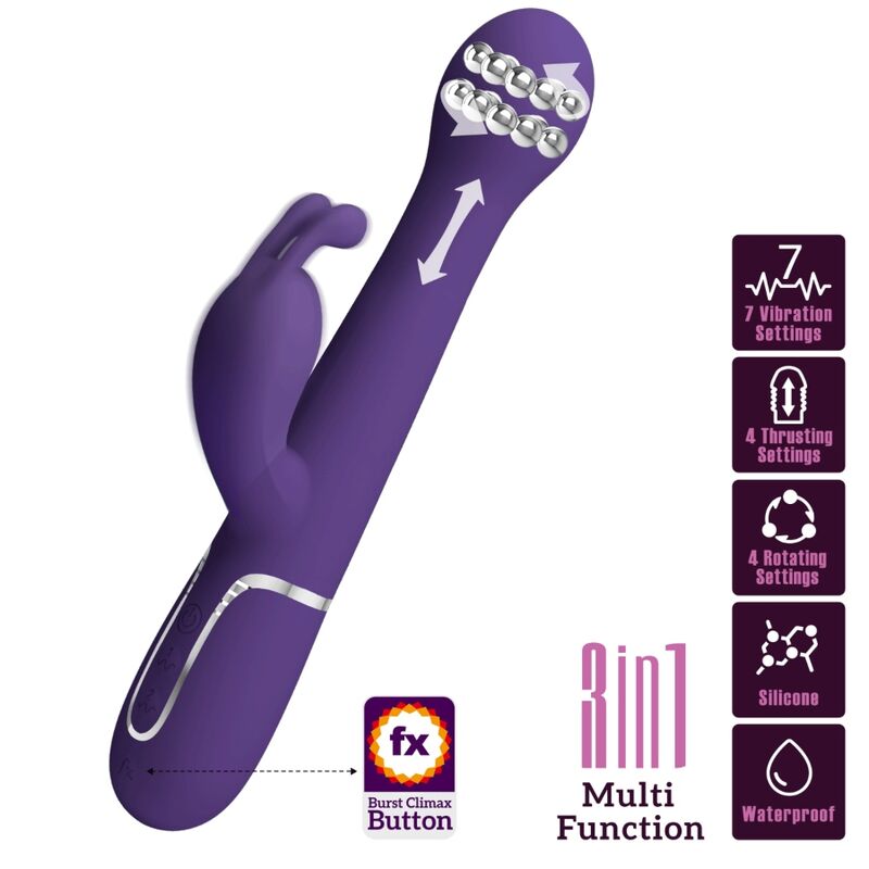 Pretty love - dejon vibratore rabbit 3 in 1 multifunzione viola