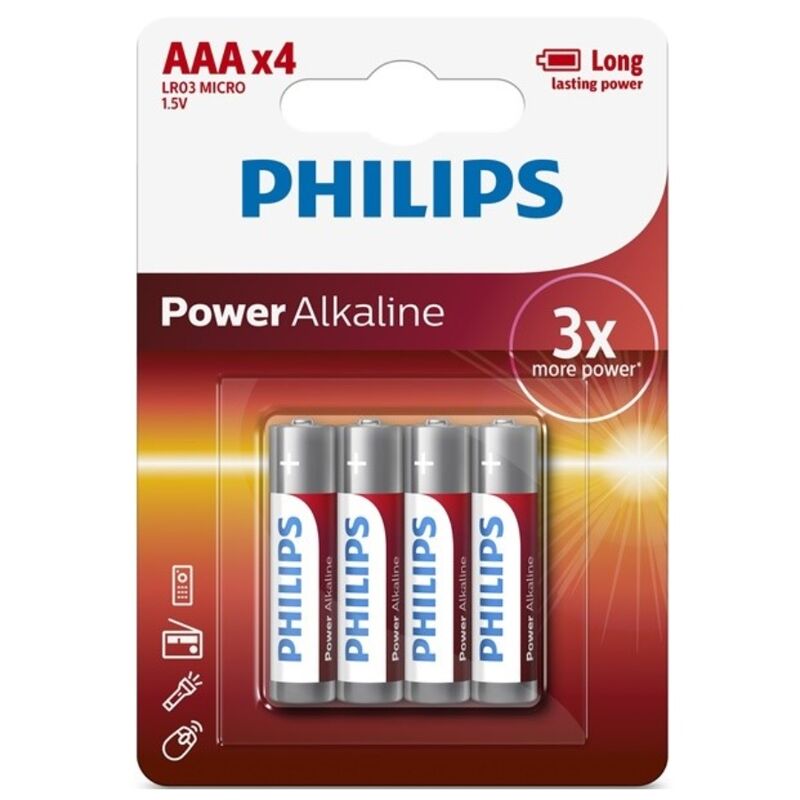 Philips - batteria power alcalina aaa lr03 confezione da 4