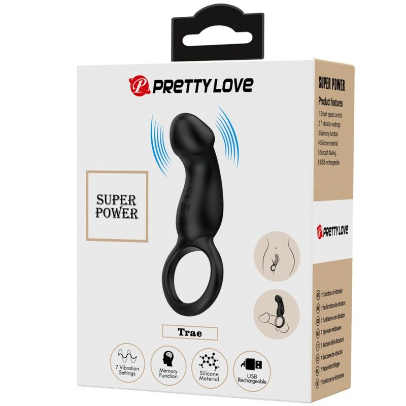 Pretty love - trae anello vibrante con stimolatore nero-5