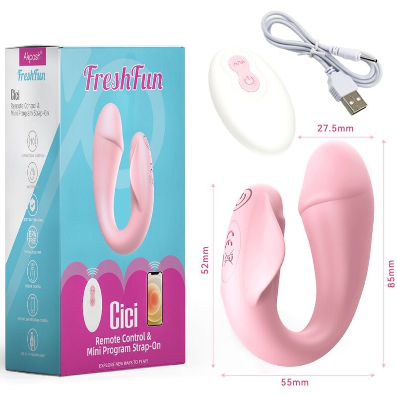 Armony - freshfun cici vibratore stap-on telecomando e app 10 vibrazioni rosa