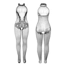 Subblime - 951801 bodystocking a rete e pizzo senza cavallo con collo alto nero taglia unica