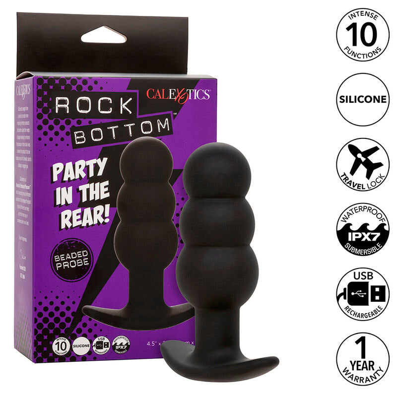 Calexotics - rock bottom perline tappo anale 10 vibrazioni silicone nero