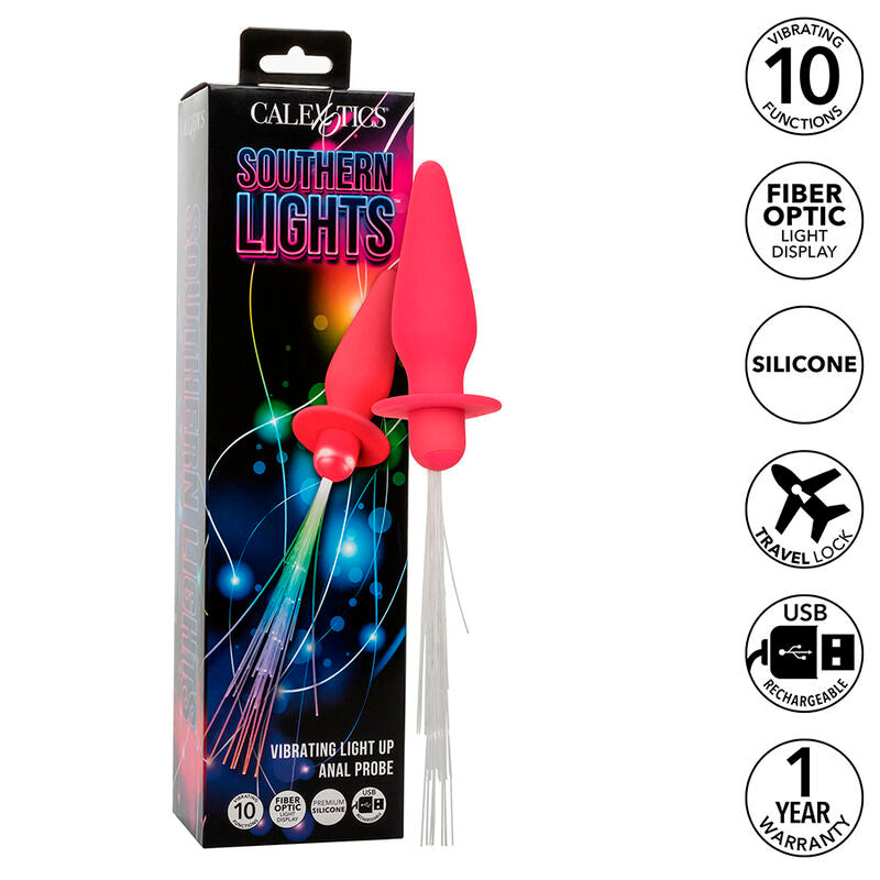 Calexotics - southern lights light up plug anale 10 vibrazioni silicone rosa