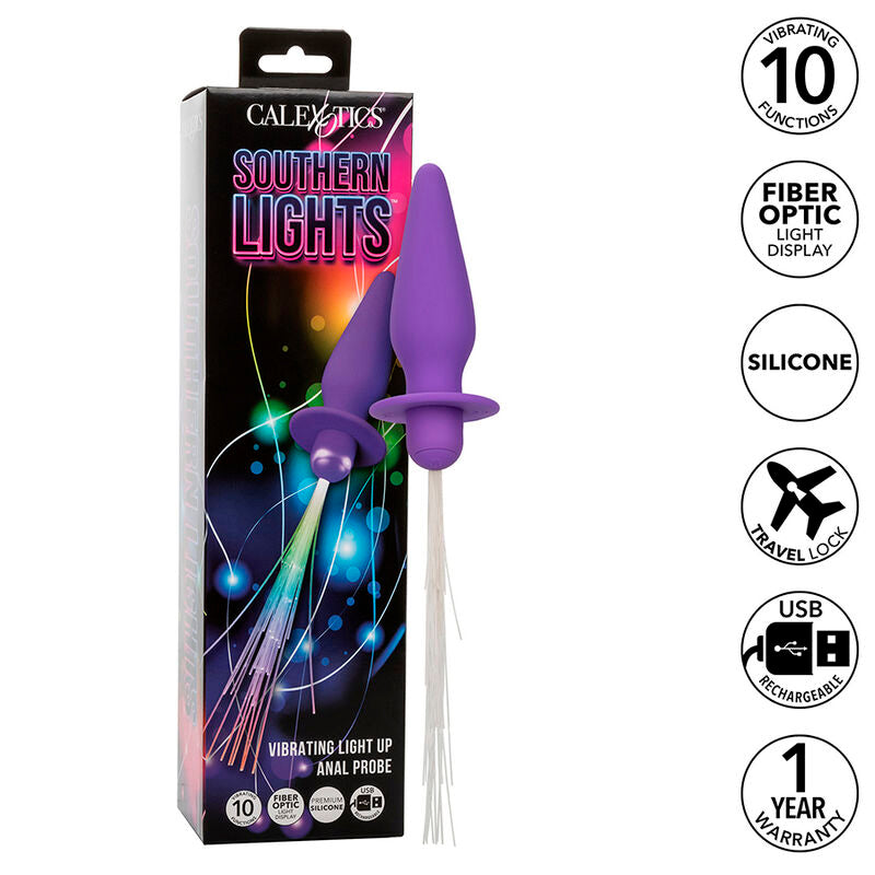 Calexotics - southern lights light up plug anale 10 vibrazioni silicone viola