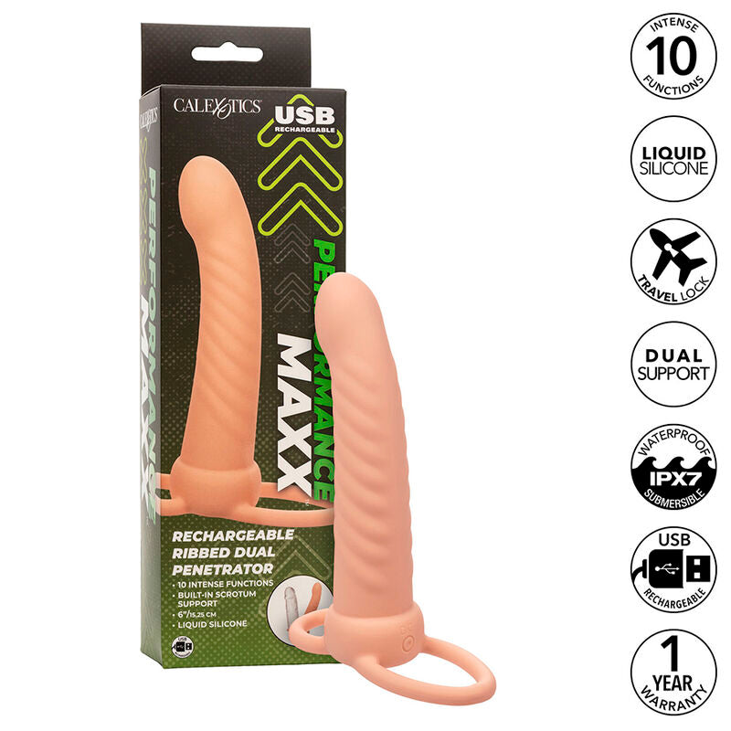 Calexotics - maxx ribbed dual penetrator 10 vibrazioni carne