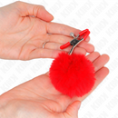 Kink - pinza per capezzoli con sfera in ecopelliccia rosso 6 cm
