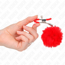 Kink - pinza per capezzoli con sfera in ecopelliccia rosso 6 cm