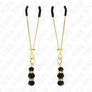 Kink - pinze per capezzoli sottili oro con 3 perline di vetro nere 7 cm
