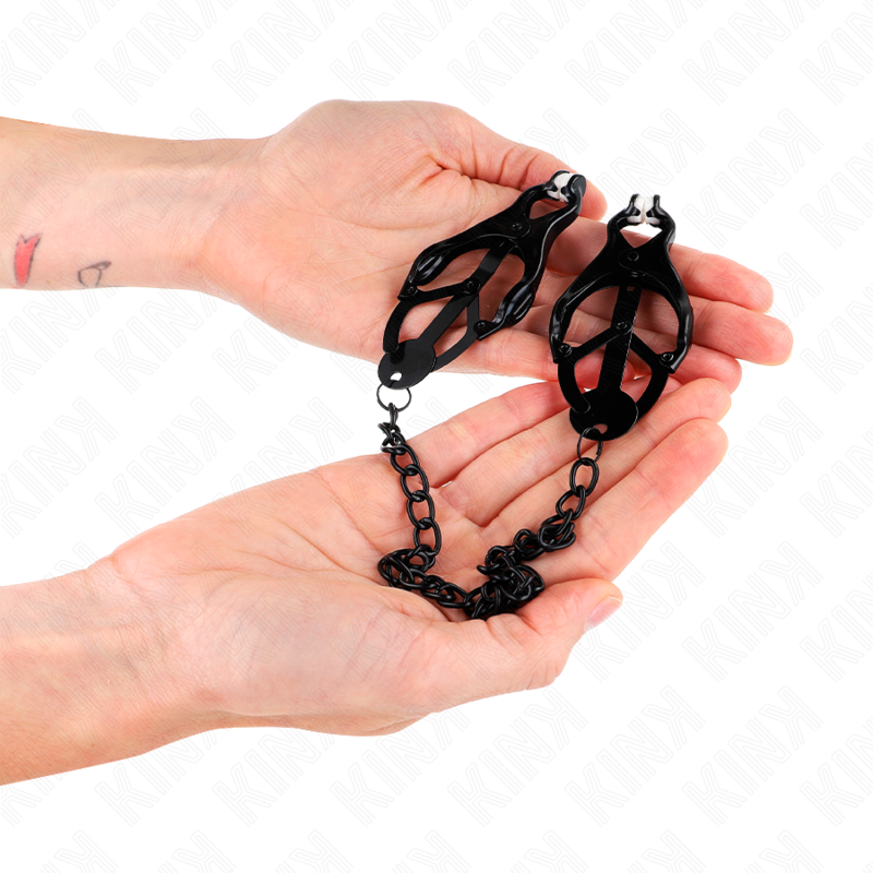Kink - pinze per capezzoli trifoglio giapponese con catena nera 30 cm-3