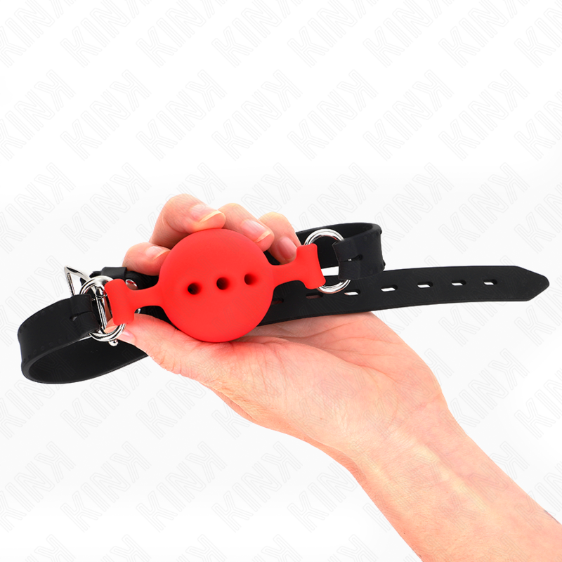 Kink - bavaglio in silicone intero 55 x 2 cm con sfera da 4,5 cm misura m rosso regolabile 35-51 cm