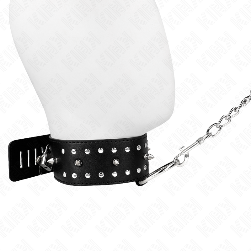 Kink - collana con guinzaglio 65 cm con borchie in argento modello 1 regolabile 36-43 cm x 5 cm