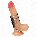 Kink - 4 anelli per pene in metallo da 3,7 cm a 5 cm collegati da pelle