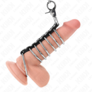 Kink - 7 anelli per pene in metallo da 3,8 cm a 5 cm collegati con pelle e catena in metallo 100 cm