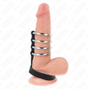 Kink - 4 anelli per pene in metallo da 3,8 cm collegati con cinturino in pelle da 22 x 1,5 cm e chiusura a pressione