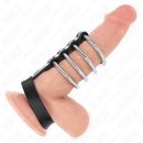 Kink - 4 anelli per pene in metallo da 3,8 cm collegati con cinturino in pelle da 22 x 1,5 cm e chiusura a pressione