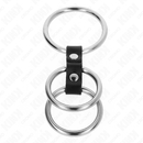 Kink - anello per pene in metallo triplo da 3,7 cm a 5 cm collegato con pelle