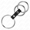 Kink - anello per pene in metallo triplo da 3,7 cm a 5 cm collegato con pelle