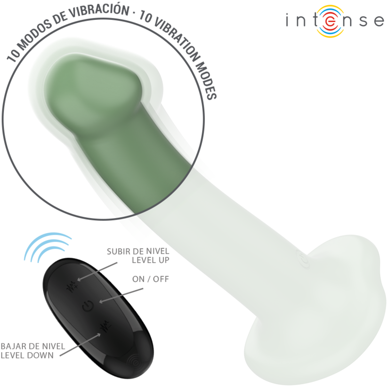 Intense - becca vibratore con ventosa 10 vibrazioni telecomando verde