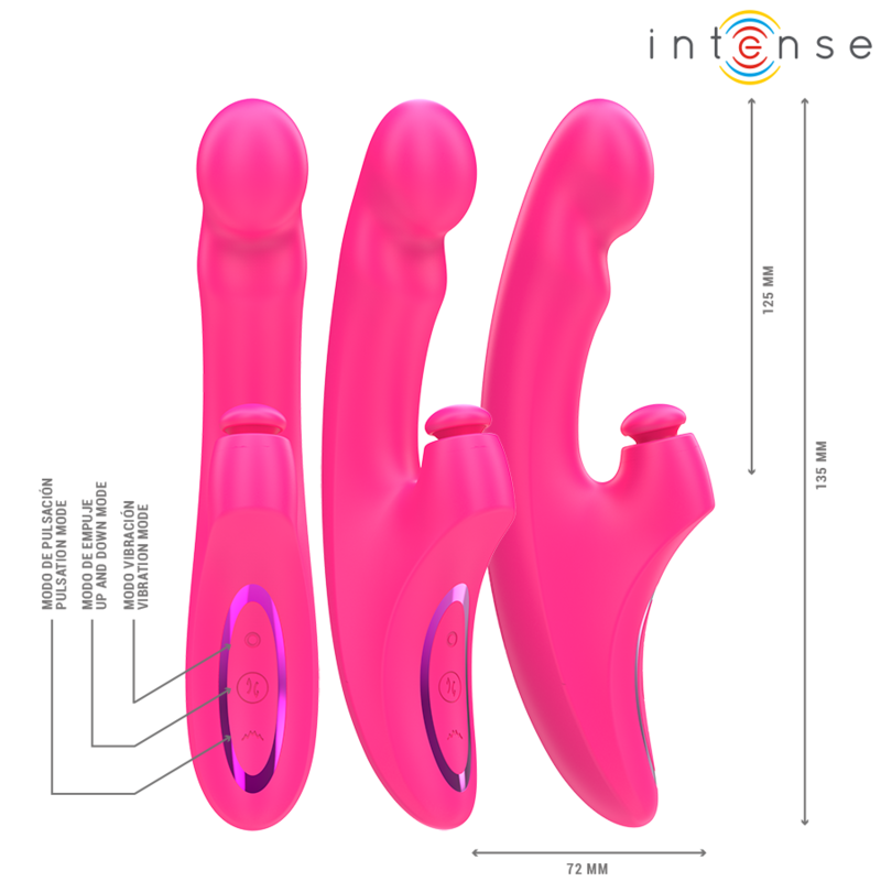 Intense - emi vibratore 13,5 cm multifunzione 3 in 1 10 vibrazioni rosa