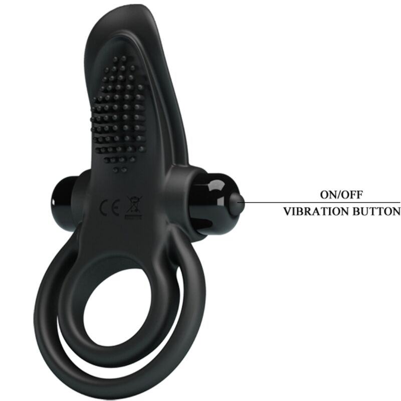 Pretty love - doppio anello vibrante + stimolatore clitorideo 10 vibrazioni nero