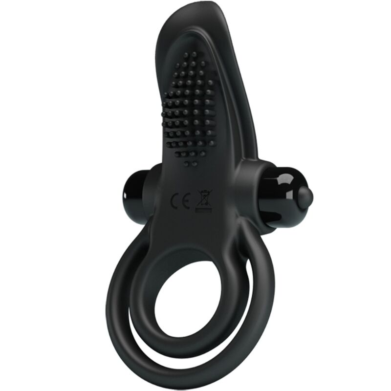 Pretty love - doppio anello vibrante + stimolatore clitorideo 10 vibrazioni nero